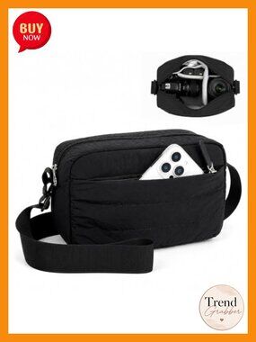 Compact Puffer Camera Crossbody Bag Nylon Adjustable Strap